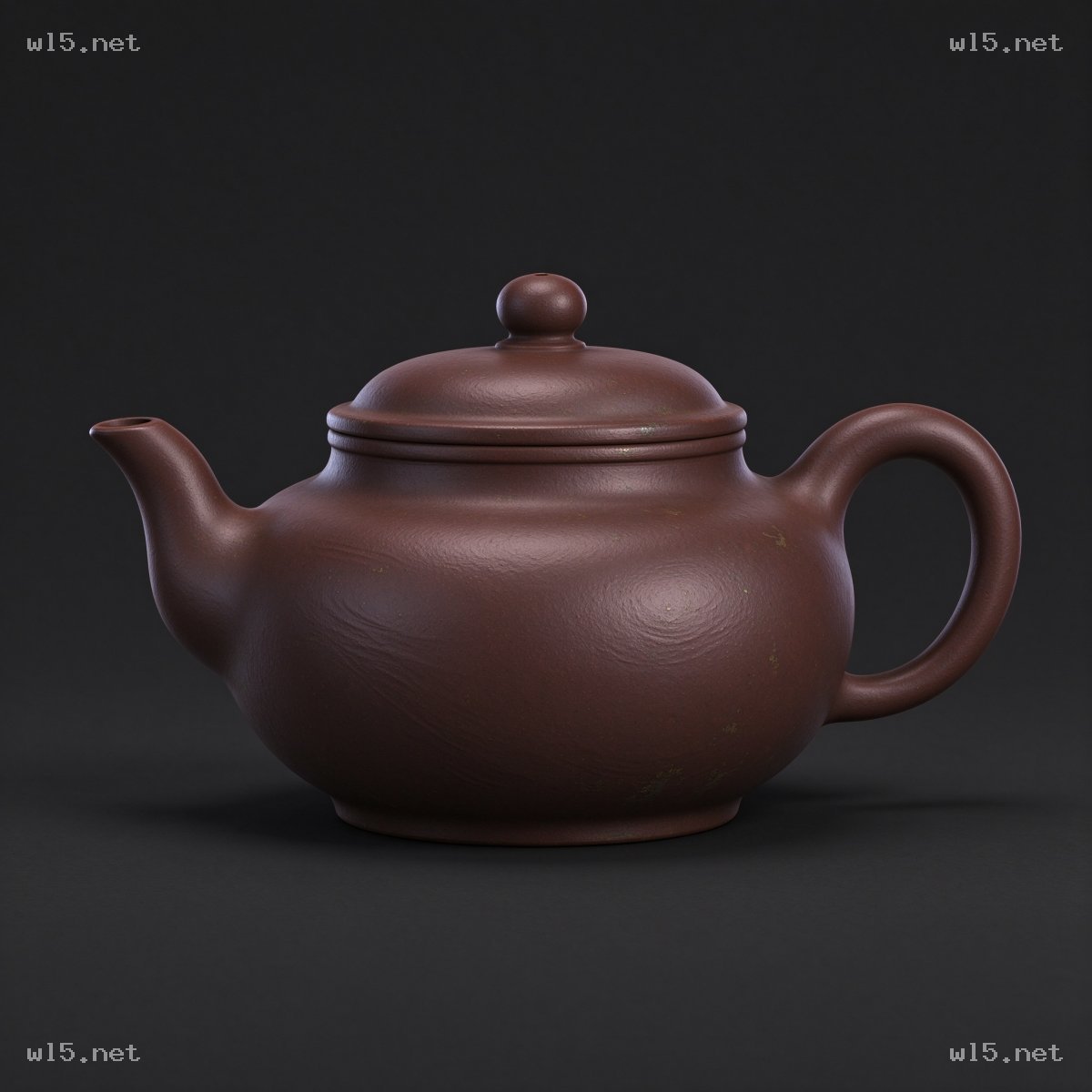 深棕紫砂圆润茶壶,紫砂茶壶、中式茶器、日用茶道具、影棚产品展示、传统茶具、哑光紫砂材质