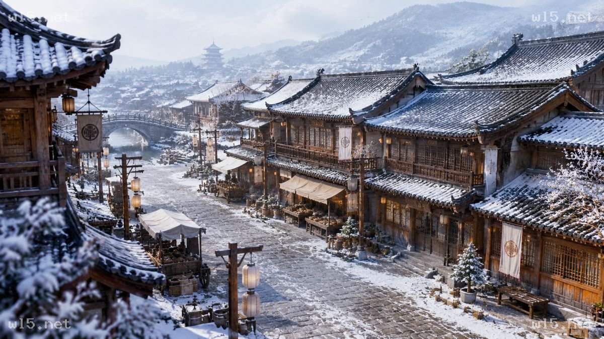 雪中东方古镇街景