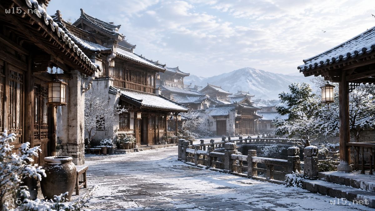 雪中古镇长街