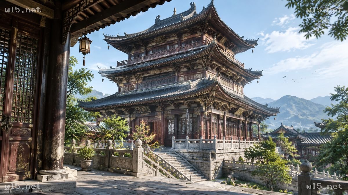 中式重檐楼阁庭院