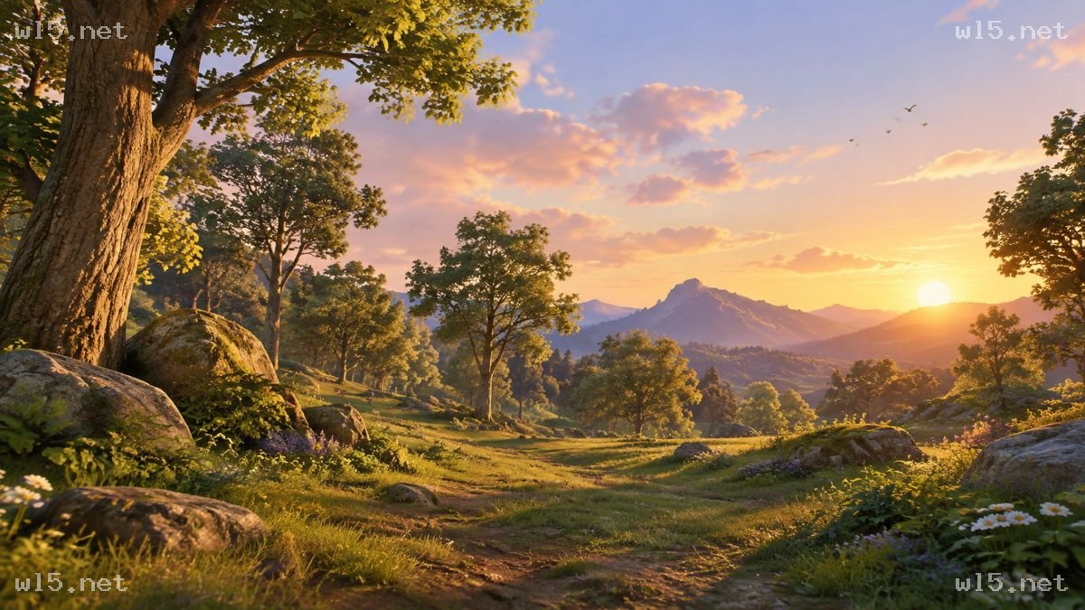 金色夕阳下的山地草甸小路