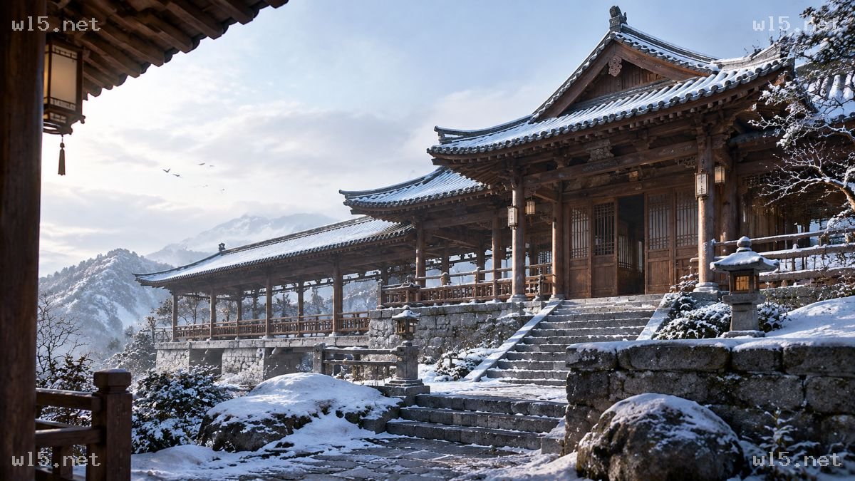 雪后东方古寺建筑群