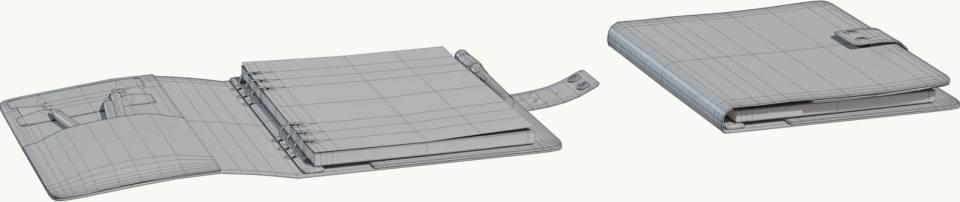 灰色线框活页夹三维模型双状态展示,线框模型、活页夹、文件夹、办公用品、双状态展示、白底、灰色、三维建模、产品结构、网格线