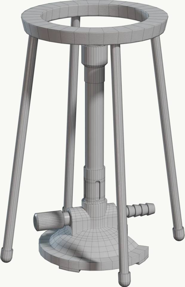 灰色3D线框圆环座凳模型，3D模型、线框网格、圆凳、家具、灰色单色、四腿结构、分块圆环座面、白色背景、工业设计