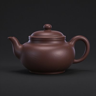 深棕紫砂圆润茶壶 · 紫砂茶壶、中式茶器、日用茶道具、影棚产品展示、传统茶具