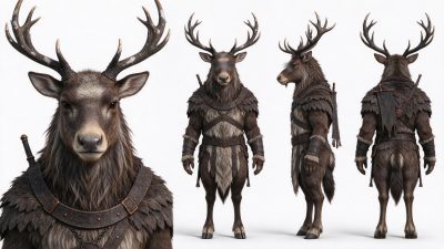 兽人驯鹿战士角色设定图 · 兽人驯鹿、角色设定、奇幻战士、写实3D、兽皮盔甲