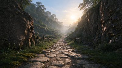 晨光山谷石板古道 · 山谷风光、石板古道、晨光、自然岩壁、晨雾