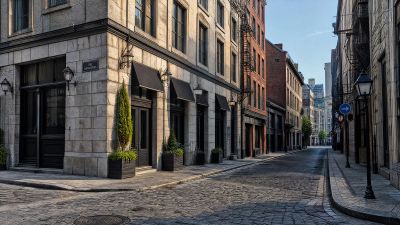 清晨石板街的历史商业街景 · 城市街道、石板路、历史建筑、建筑摄影、清晨光影