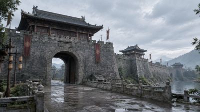 阴云下的古城门与城墙