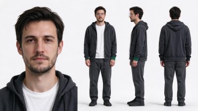 3D写实男性角色四视图 · 3D角色、男性建模、四视图、写实风格、日常穿搭