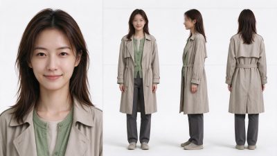 年轻东亚女性休闲穿搭展示 · 人物、女性、穿搭、风衣、休闲风