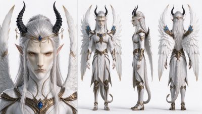 幻想种族男性角色三视图 · 幻想角色、男性人物、三视图、精灵族、羽翼角色