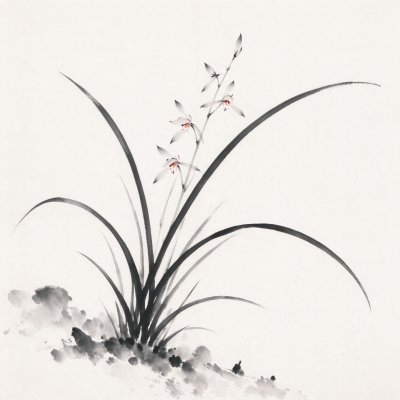 水墨幽兰图 · 兰花、水墨、国画、写意、植物