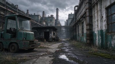 废弃老旧工业厂区通道场景 · 废弃工厂、老旧叉车、工业废墟、阴雨天、写实场景