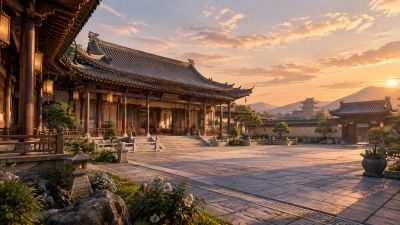 夕阳下的中式古典庭院