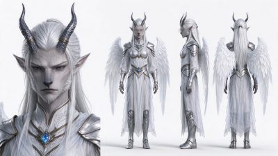 奇幻精灵角色设定图 · 奇幻角色、精灵、3D建模、角色设定、翼族