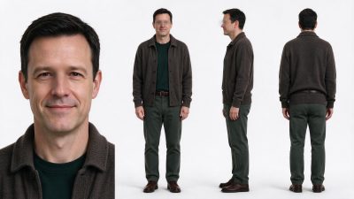 中年男性角色多视角立绘 · 角色立绘、中年男性、写实人像、影棚拍摄、休闲穿搭