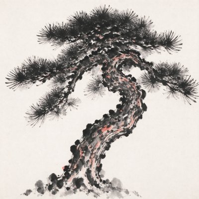 水墨松树国画 · 水墨、国画、松树、写意、东方美学