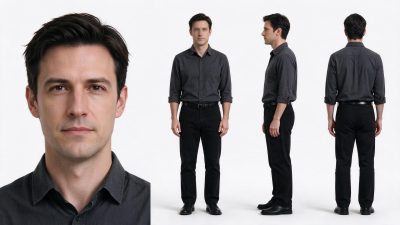 欧美男性多视角人物设定表 · 人物设定、多视角、影棚、男性、职场穿搭