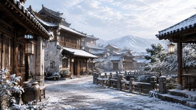 雪中古镇长街