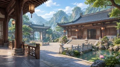 中式古典园林庭院山景