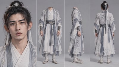 古风仙侠男性角色三视图设定图 · 古风、仙侠、男性、汉服、三视图