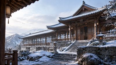雪后东方古寺建筑群