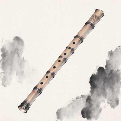 国风水墨竹制箫插画 · 国风、水墨、竹制箫、传统乐器、写意晕染