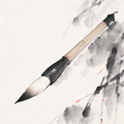 国风水墨写意图 · 中国风、水墨写意、文房四宝、传统书法毛笔、宣纸质感