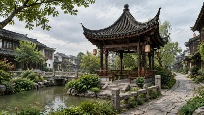 江南水乡古镇临水亭桥