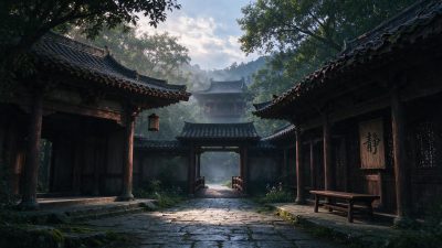 深山古寺院落晨景 · 古寺、中式建筑、山林、晨雾、古风场景