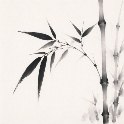 中式水墨竹枝 · 水墨国画、竹枝、写意风格、东方美学、宣纸质感
