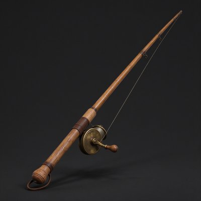 复古木质飞钓竿 · 木质钓具、复古做旧、黄铜渔轮、皮革包边、复古户外装备
